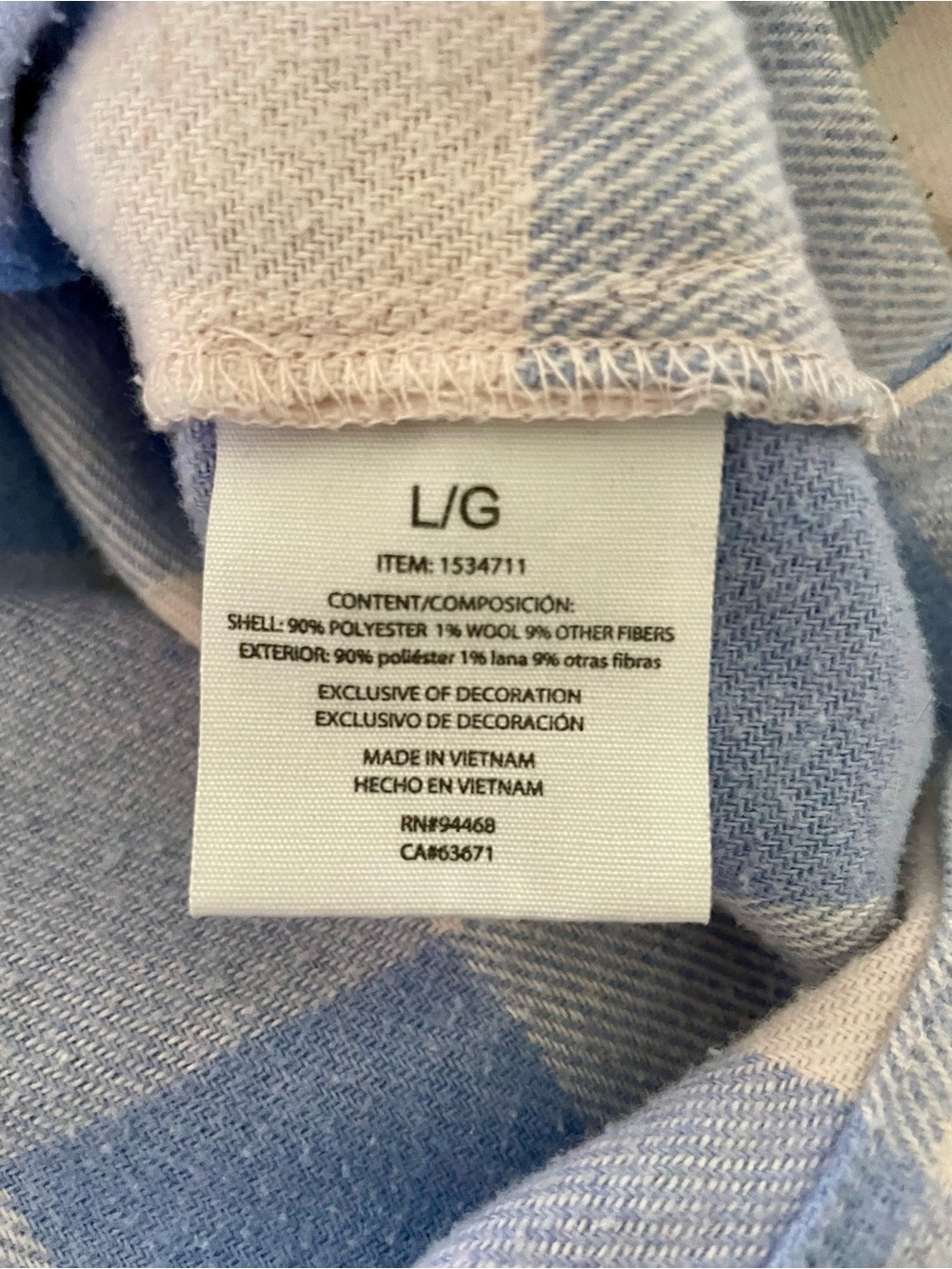 HFX Light Blue & White Buffalo Plaid Check Shacket with Snap Front Size Large - Picture 7 of 8